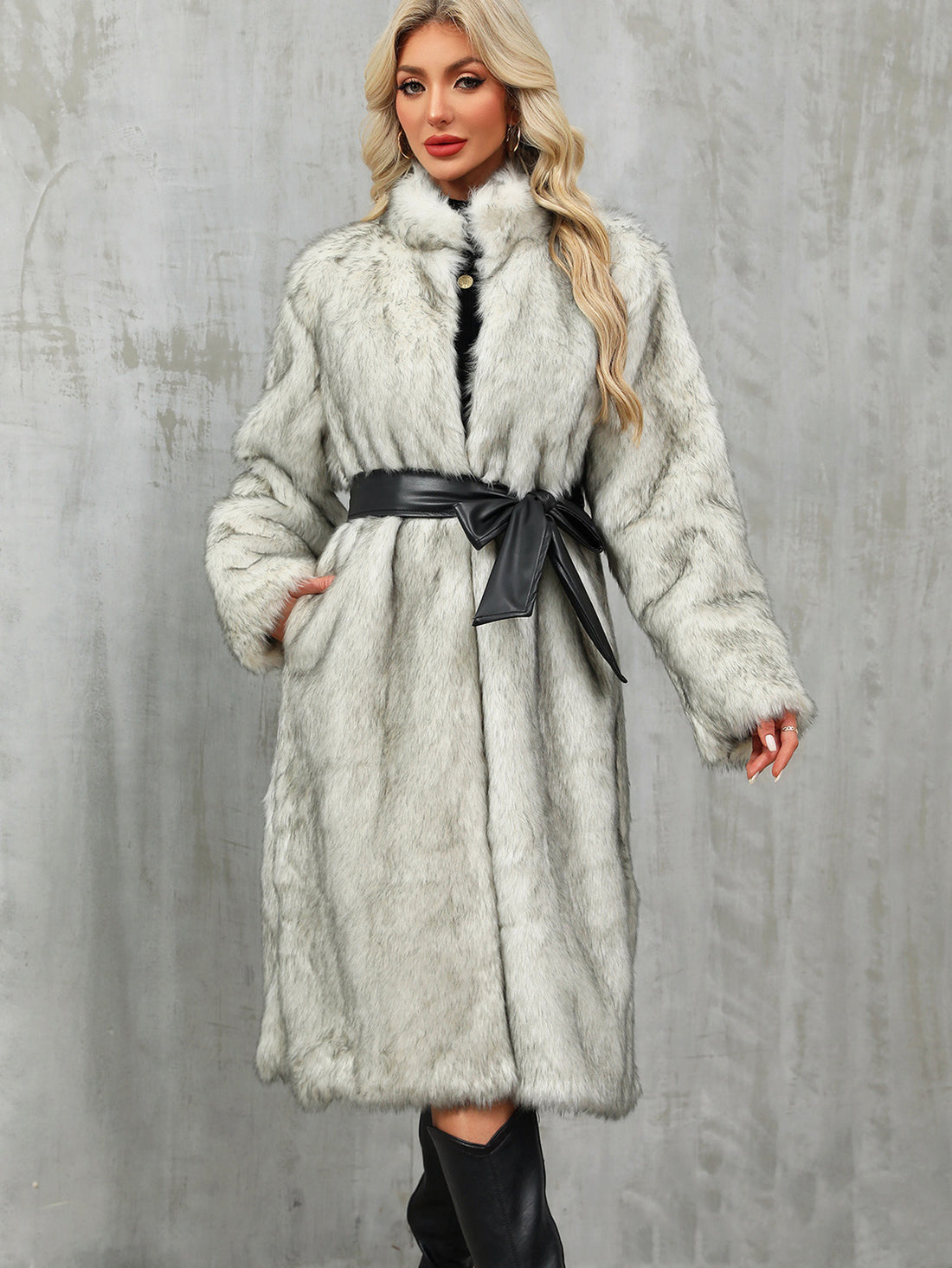 Overknee Thickened Faux Fur Coat – Slim & Elegant for Women