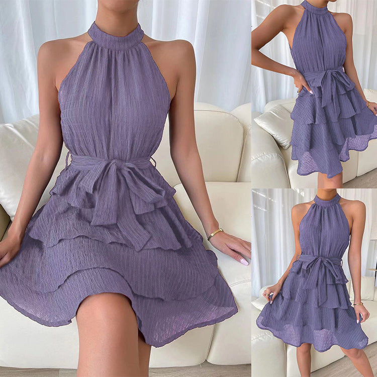 Women’s Halterneck Sleeveless Ruffle Dress – Elegant Short Summer Style