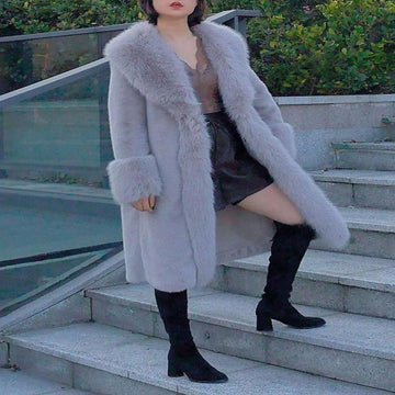 Women’s Faux Rabbit Fur Mid-Length Coat – Cozy Elegance with Modern Charm