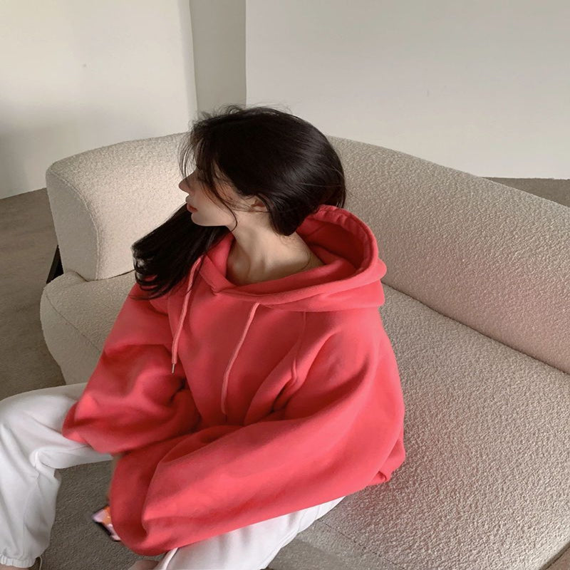 Women's Loose Solid Color Hoodie – Casual Pullover Sweater