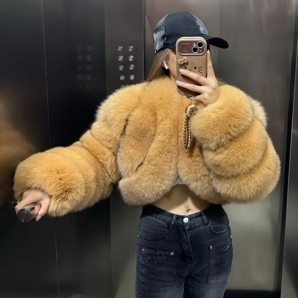 Short Stitching Winter Warm All-Matching Top Jacket – Cozy Faux Fur Outerwear