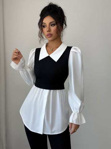Women’s Simple Style Fake Two-Piece Shirt Vest – Chic & Effortless