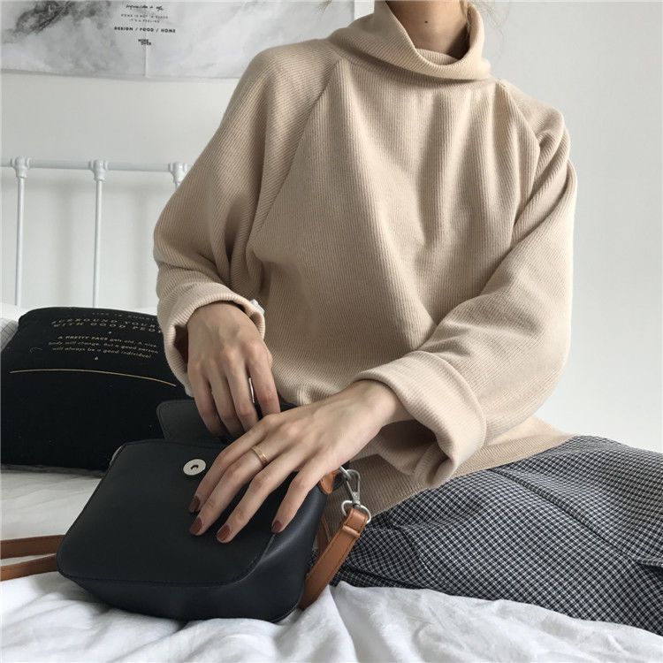Women’s Solid Color Half-High Collar Long Sleeve Top