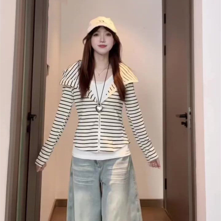 Women's Striped Hoodie Coat – Casual All-Match